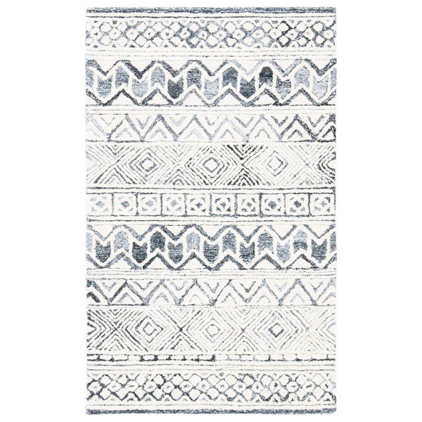 Dakota Fields Geometric Handmade Tufted Light Gray Area Rug Wayfair